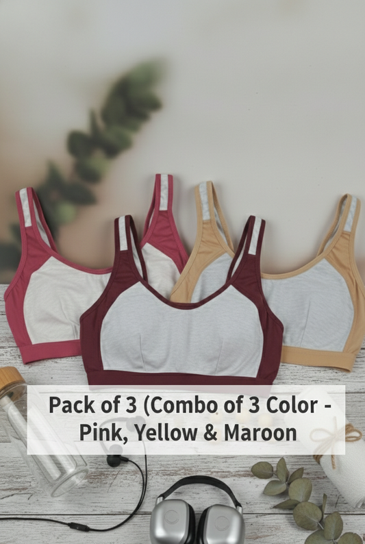 Silqueen Aero-Contour Bralette | Sports Bra | Workout Bra | Gym Bra | Zumba Bra | Pack of 3