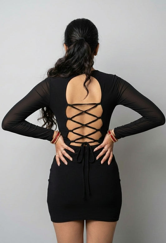 Silqueen Noir Allure Long-Sleeve Bodycon Mini Dress