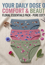 Silqueen FloraSoft Women's Cotton Bikini Panties, Floral Print, Soft Stretch, Combo Pack of 3