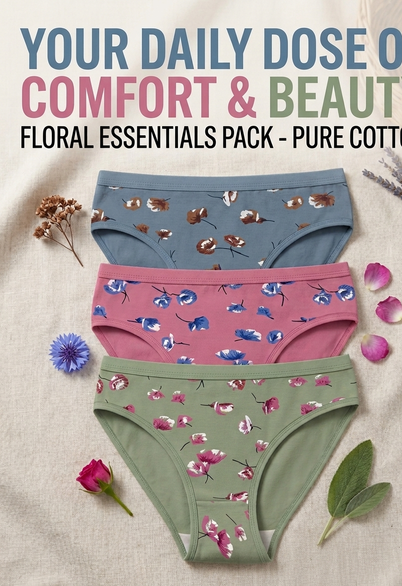 Silqueen FloraSoft Women's Cotton Bikini Panties, Floral Print, Soft Stretch, Combo Pack of 3