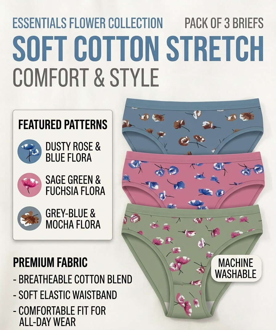 Silqueen FloraSoft Women's Cotton Bikini Panties, Floral Print, Soft Stretch, Combo Pack of 3