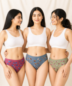 Silqueen FloraSoft Women's Cotton Bikini Panties, Floral Print, Soft Stretch, Combo Pack of 3